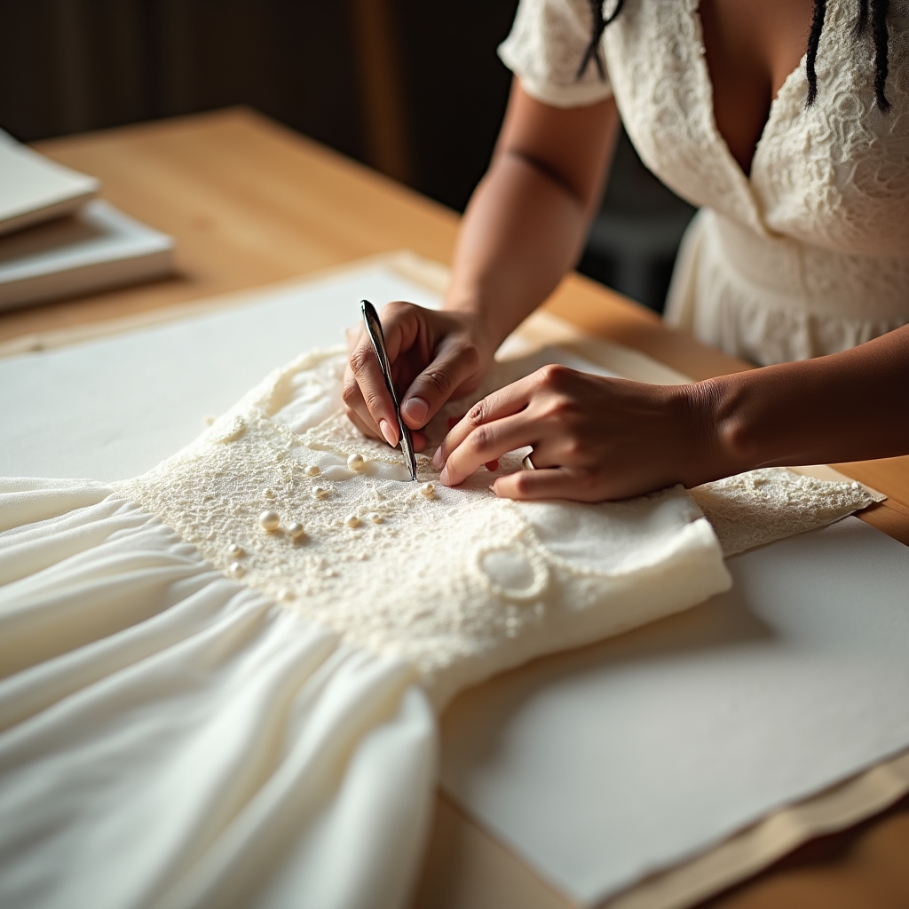 Modifica sartoriale su abito da sposa bianco